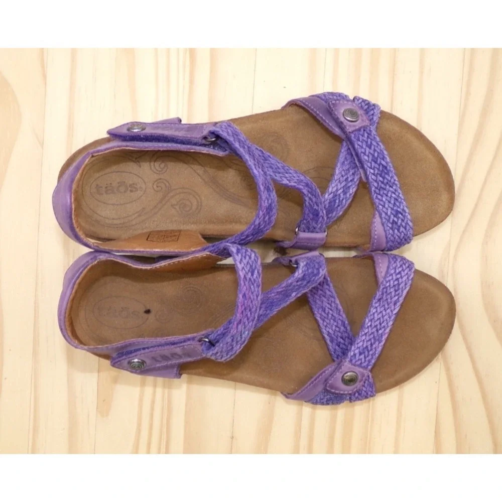 Taos Trulie Sandals Purple Braided Leather Women Size 7-7.5 38 Comfort Strappy
